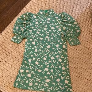 Green and white knit mini dress